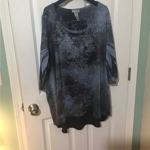 Catherines Blue,Black&Silver Sparkling in Front of Blouse.Cape Style Back.Size1X